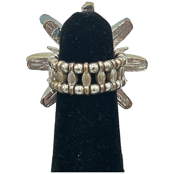 Adjustable Yellow & Green Flower Ring With Rhinestone Center - Picture 5 of 5